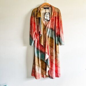 Attitudes by Renee Colorful Floral Button Front Ruffle 3/4 Sleeve Midi Dress 1X